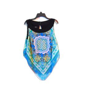 AGB Sleeveless Blouse Size 1XL Rayon blend, black, blue and green…